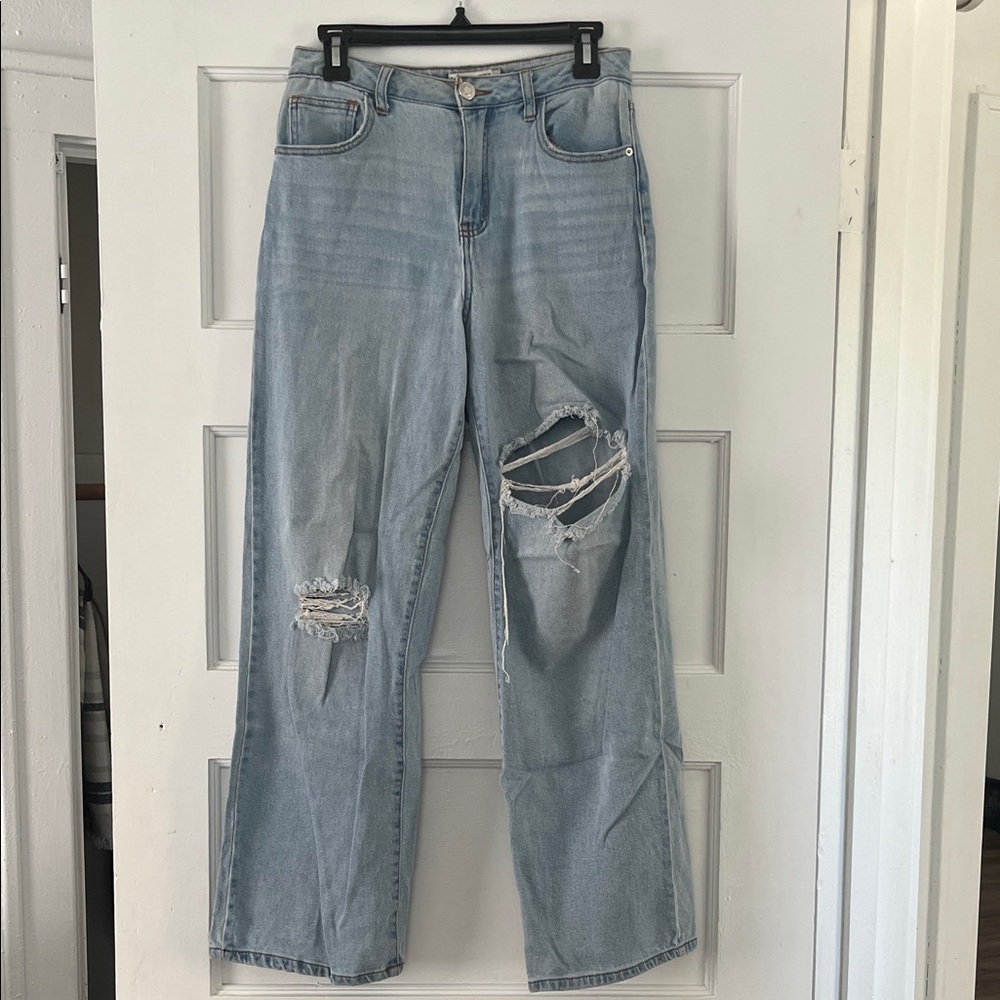 SO Light Blue Distressed Women's Flare Jeans